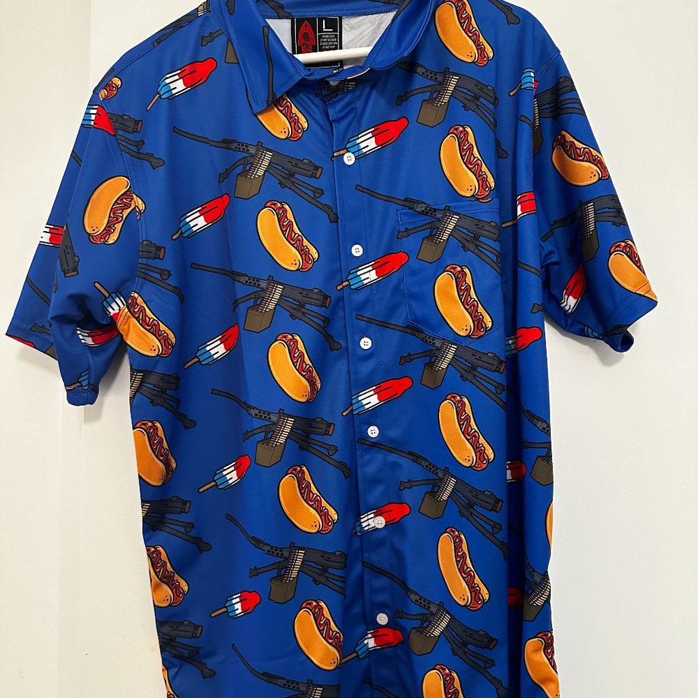 Hawaiian Shirt with Hot Dogs and Machine Guns
